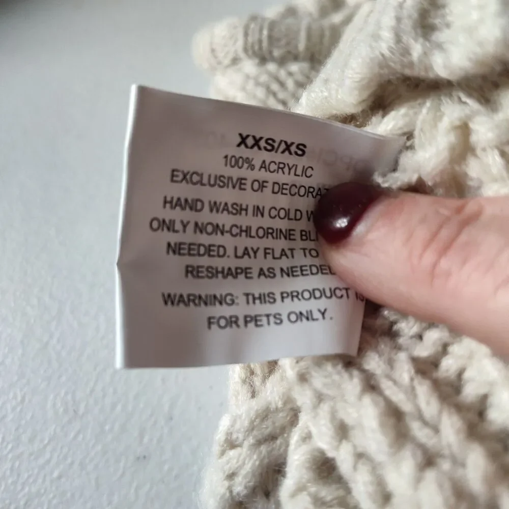Beige Cable Knit Dog Sweater, Warm Winter Style, XXS/XS Acrylic